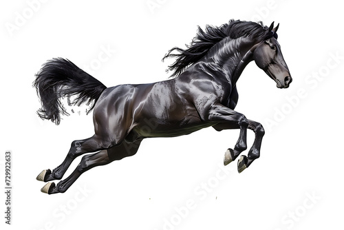 Elegant and beautiful black horse running and jumping on transparent background PNG. © I LOVE PNG