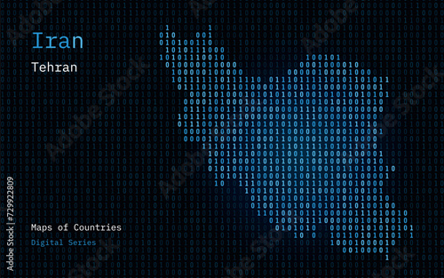 Iran Map Shown in Binary Code Pattern. Matrix numbers, zero, one. World Countries Vector Maps. Digital Series	