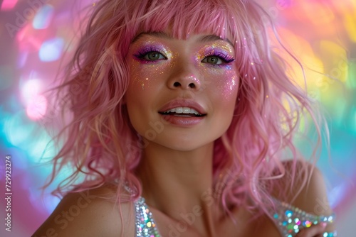 Pink Hair, Makeup, and Glitter A Glamorous Celebration of the Full Moon Generative AI