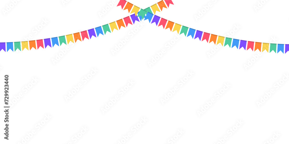 Festive flags garland in lgbt rainbow colors. Celebration flags for pride decor. Party decoration