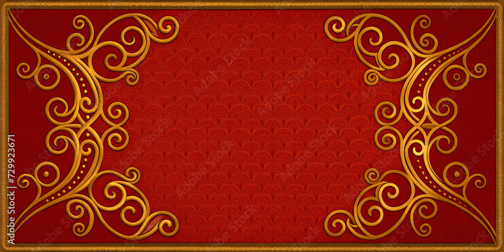 Red and gold background with golden ornament