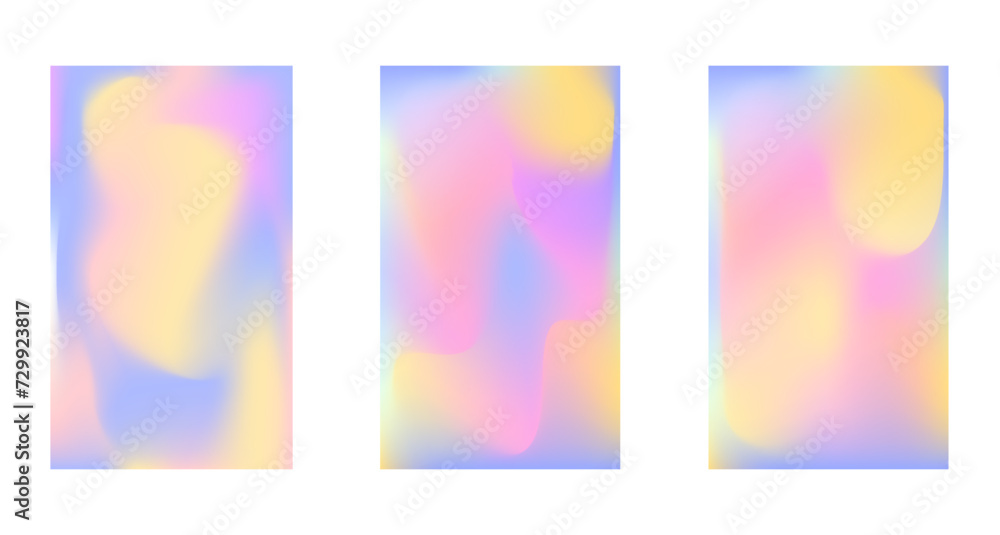 Set of holographic abstract background. Stylish holographic backdrop with gradient mesh