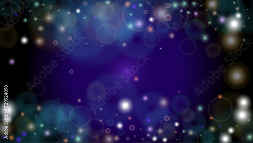Magic Abstract Defocused Bokeh Circles Background Design. Christmas snowfall Vector Horizontal Illustration. Cosmic Print. Glitter confetti. Good for Banners, Posters, Covers, Flyers, Cards.