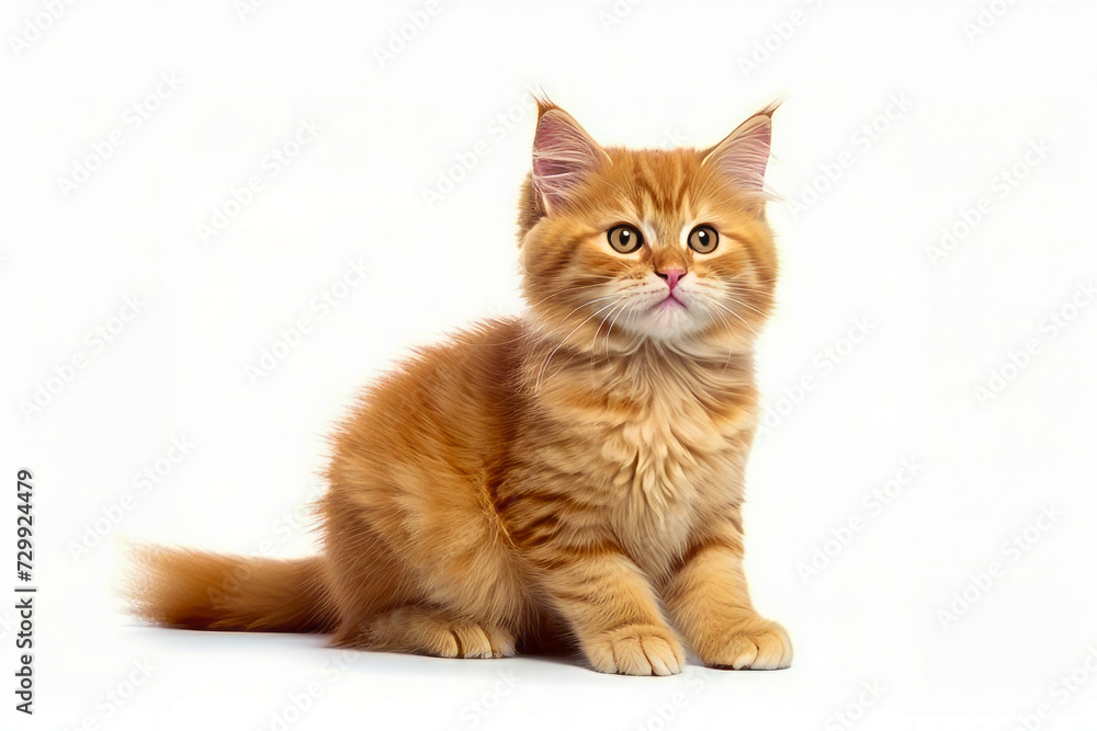 Small orange kitten sitting on white surface looking at the camera.