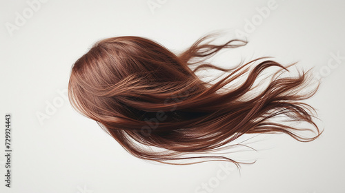 Brown hair in shape isolated on a white background, Long straight Wig hair style fly fall explosion