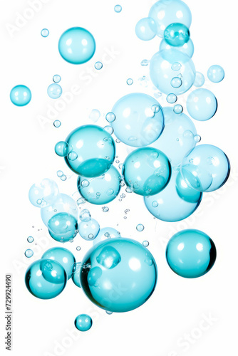 Bunch of bubbles floating in the air on white background.