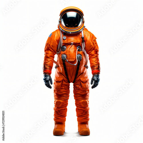 Astronaut orange space suit isolated on white background