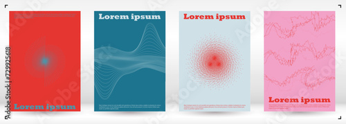 Set of Minimal Vector Brochure Design with Circles and Wave Lines. Abstract Background with Optical Illusion. Good for Brand Identity or Music Fest Invitation. Digital Cover Style.