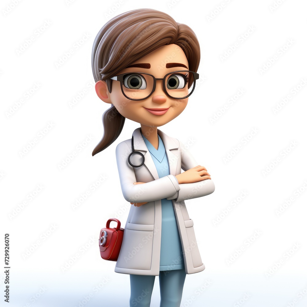 3D cartoon female doctor on a white background 3D cartoon female doctor on a white background