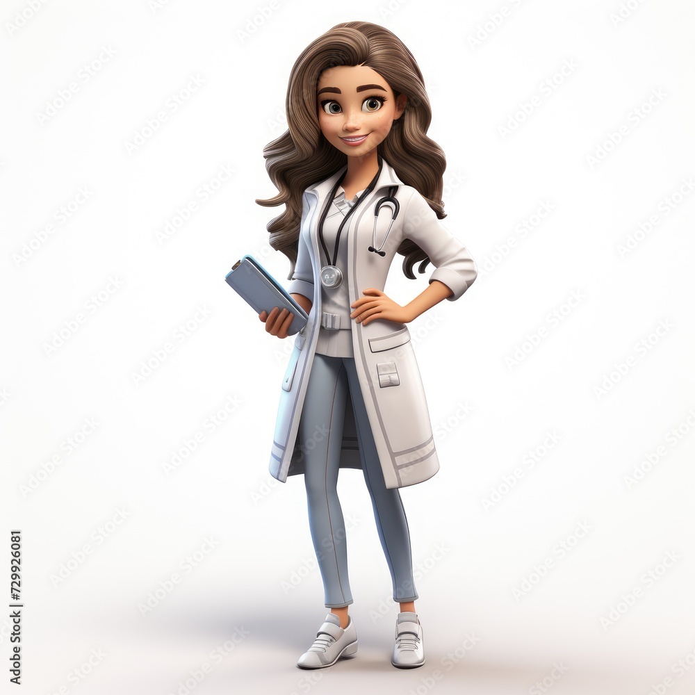 Three dimensional Cartoon Female Doctor on White Background Three dimensional Cartoon Female Doctor on White Background