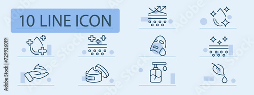 Cosmetics line icon. Beauty products, skincare regimen, makeup essentials, cosmetic industry. Pastel color background. Vector line icon for business and advertising