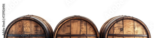 Vintage Wooden Barrels in a Row, Rustic Winery and Brewery Storage Concept