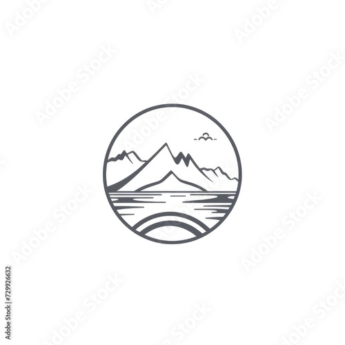 minimalistic graphic logo of adventure tourism on white background