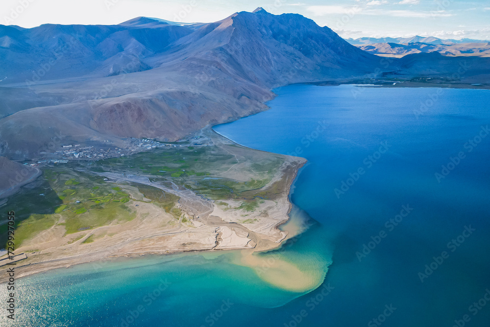 Obraz premium High mountain lake Tso Moriri, aerial view, Himalaya nature, Ladakh, India