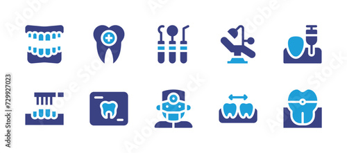 Dental icon set. Duotone color. Vector illustration. Containing dentist  radiography  teeth  anesthesia  tooth  dentist chair  teeth brush  braces.