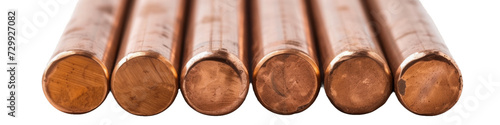 Seamless Copper Pipes Arranged Horizontally, Reflective Industrial Metal Tubing Materials