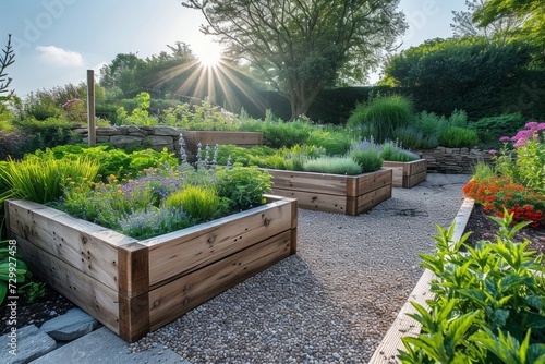 Revamp Your Modern Garden with Raised Wooden Beds for Growing Herbs, Spices, Vegetables and Flowers in the Countryside Consider adding raised wooden beds photo