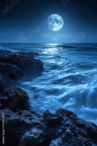 Moonlit Seascape: Silver and indigo shades blend, conjuring the tranquility of a moonlit seascape under a starry sky.