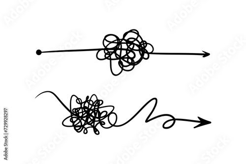 Symbol of complicated way with scribbled round element, Vector illustration.