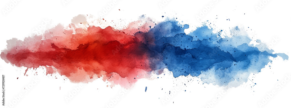 Red and blue paint color splash isolated on white transparent. USA election political parties. Republicans vs Democrats, PNG - obrazy, fototapety, plakaty 