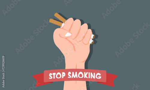 Stop smoking concept. Hand crushing or holding the cigarette. World No Tobacco Day concept design. Vector illustration.