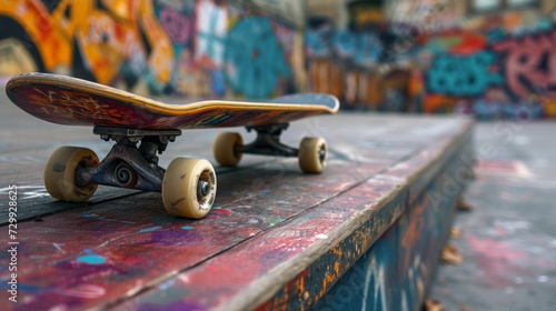 Skateboard Thrills: Urban graffiti and skateboarding graphics represent the thrill of the skatepark.