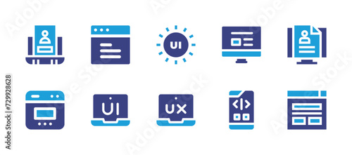 User interface icon set. Duotone color. Vector illustration. Containing user interface, website, ui, user experience, login, resume, carousel, blog.