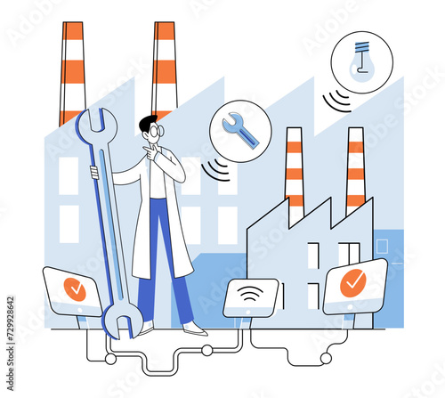 Industry iot vector illustration. The metaverse intertwines with industry IoT, birthing landscape digital innovation In business network, technology orchestrates symphony industrial evolution
