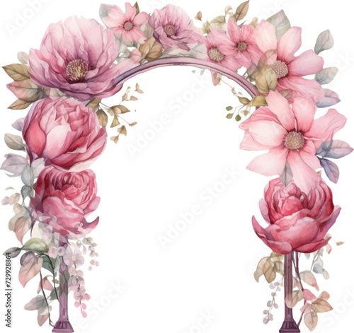 Wedding arch composed of watercolor flowers on a transparent background.