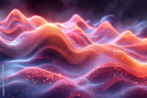 A conceptual image created by AI  visualizing the sound waves of a symphony in vibrant  dynamic forms. Concept of visualizing music with AI. Generative Ai.