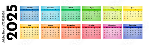 Calendar for 2025 isolated on a white background