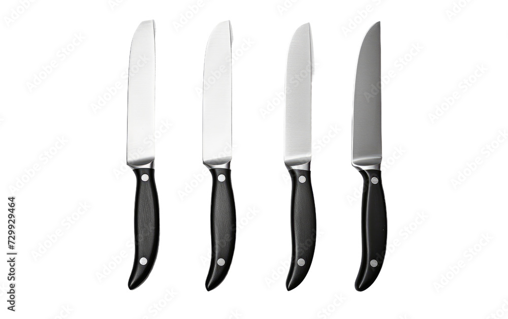 Fototapeta premium Enhancing Kitchen Narratives with the Essential view of Knives on a White or Clear Surface PNG Transparent Background.