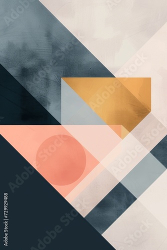 Minimalist geometric shapes intersecting in muted pastel tones for a modern a...