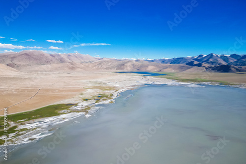 High mountain lake Tso Kar, aerial view, Himalaya nature, Ladakh, India