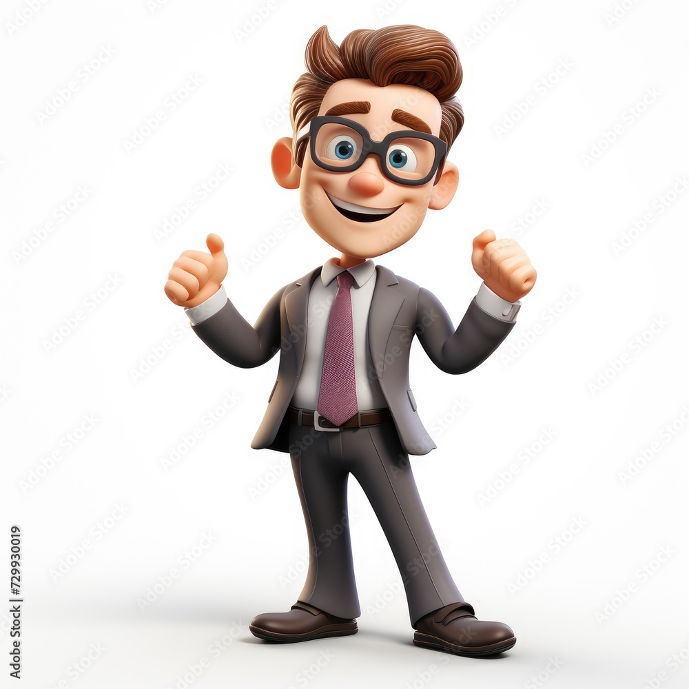 Cartoon Businessman 3D on Plain Background