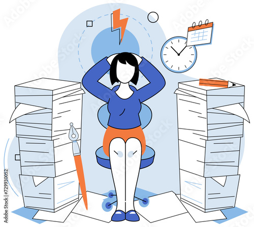 Paperwork. Vector illustration. A sheet needs to be filled out with accurate and up-to-date information The paperwork chaos cdisrupt workflow and cause delays Effective financial management requires