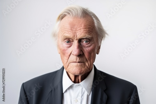 Portrait of an old man in a suit on a gray background © Inigo
