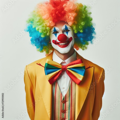 funny clown with a wig on white background