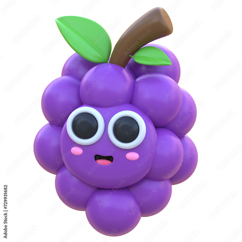 Naklejka premium 3d icon Grape, 3d illustration, 3d element, 3d rendering, Graphic Elements, design element. Icon design, interface elements, concept illustration, fruit, user interface