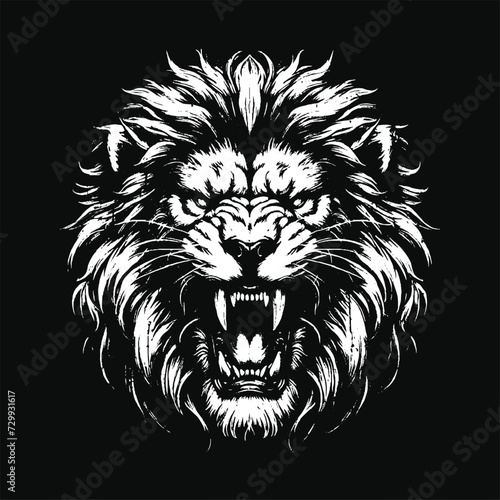 Dark Lion Beast King Animal Fangs Art Tattoo Grunge Vintage Style illustration