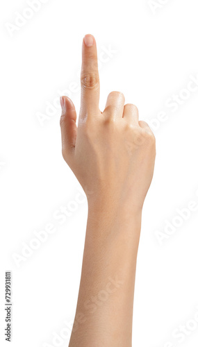 Hand touching or pointing on isolated white background.