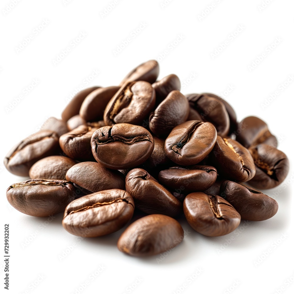 Roasted Coffee Beans isolated on white background, close up . Realistic coffee beans, detailed for cafe product, package, menu, advert Roasted Coffee Beans isolated on white background, close up . Realistic coffee beans, detailed for cafe product, package, menu, advert