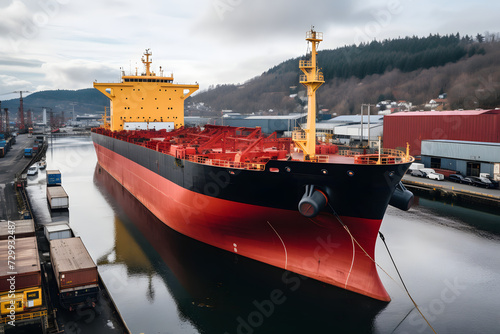 Ship with contrail in the o...