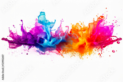 Colorful liquid is being mixed with water on white background.