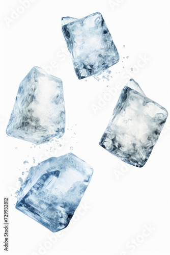 Three ice cubes are shown with water splashing on them.