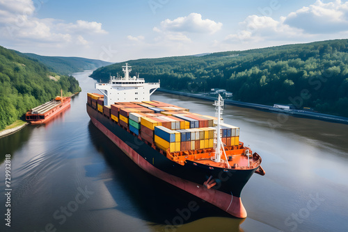 Ship with contrail in the o...