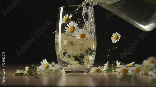 Chamomile infusion pouring into a glass