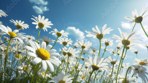 Chamomile blooms set against a vibrant blue sky © Possibility Pages
