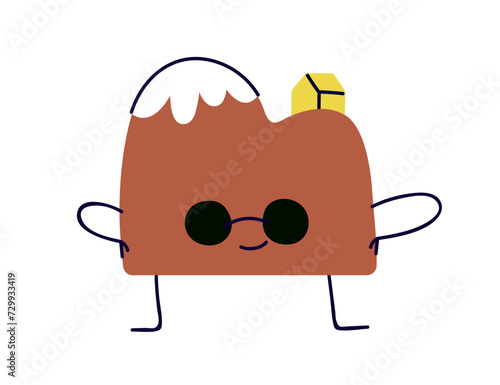 Funny mountain character. Comic fun rock with house. Happy smiling cool ficti...