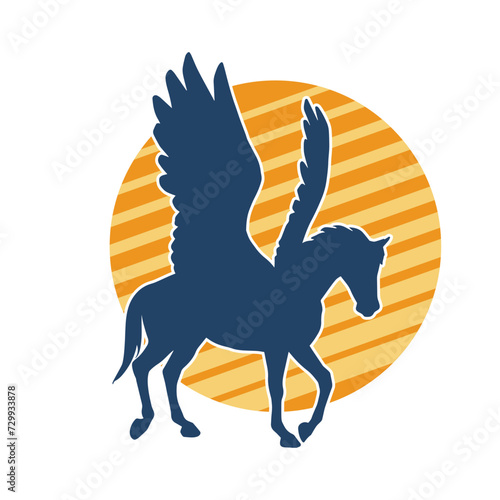 Sillhouette of a mythical horse animal with wings. Silhouette of a fantasy horse with wings.